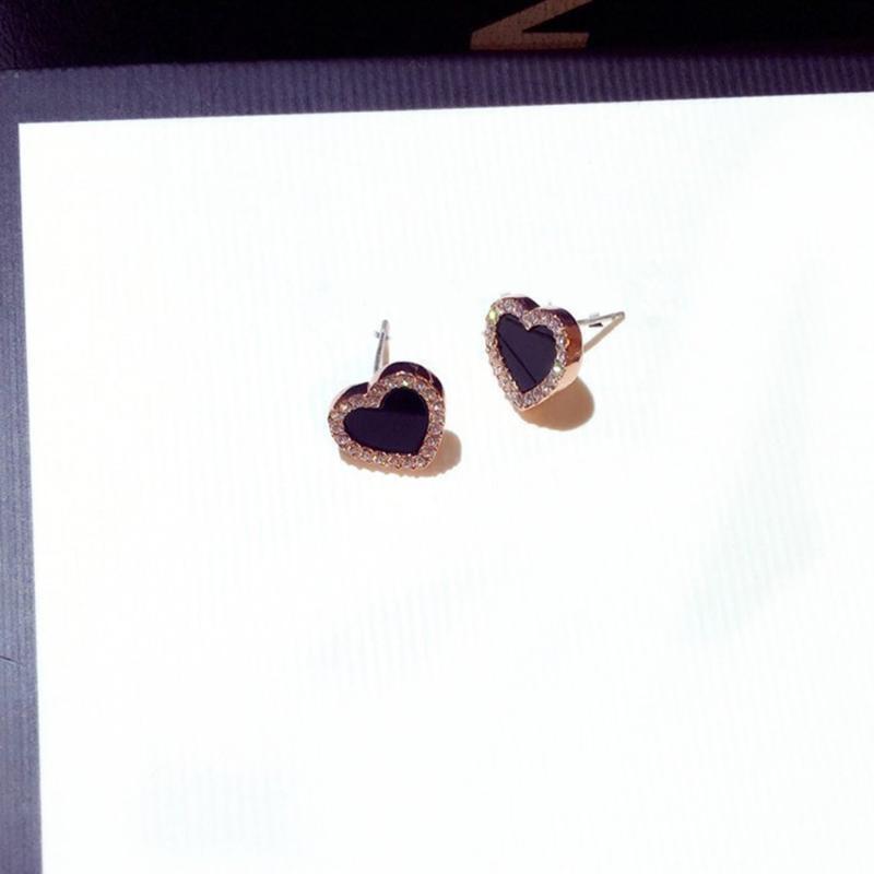 Rhinestone Heart Stud Earrings Pierced Ear Jewelry Wedding Holiday New Year Gift