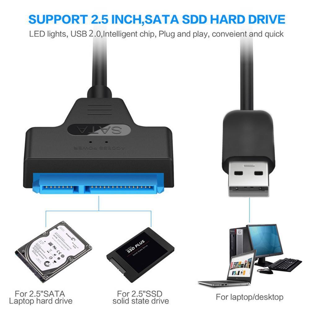 USB 2.0 to SATA 22pin Adapter Converter Cable for 2.5in HDD SSD Hard Drives