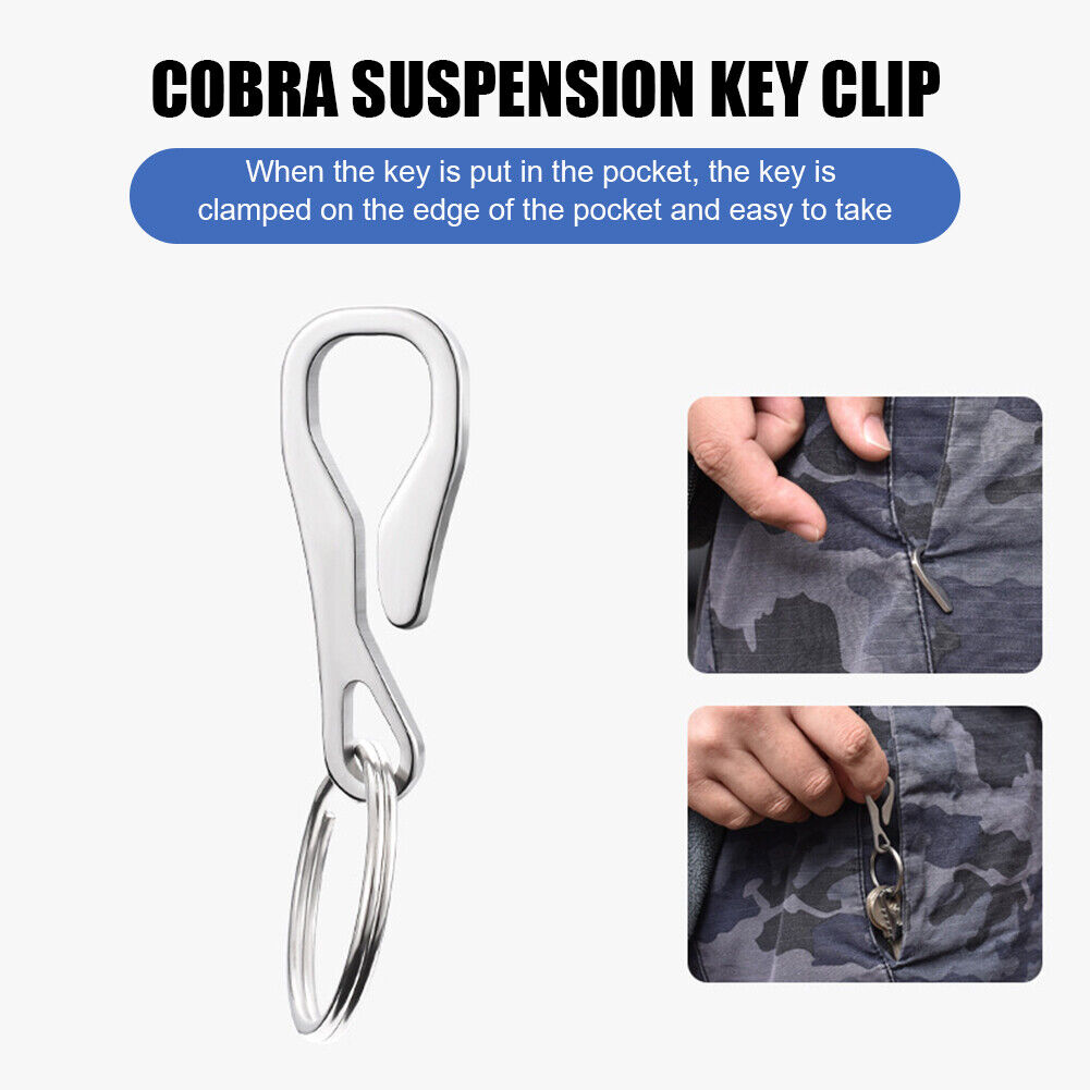Pocket Key Organizer Clamp Stainless Steel Hanging Buckle Clip w/Keychain