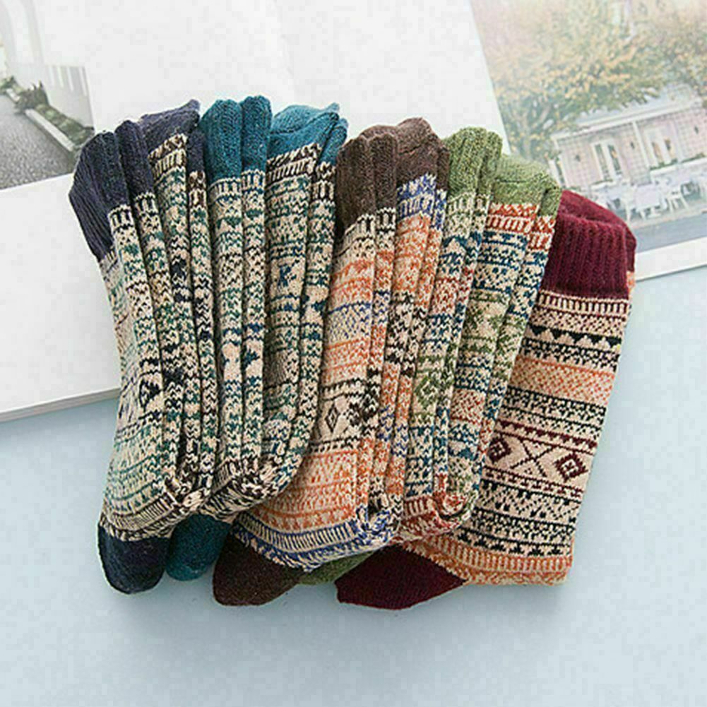 Men 5 Pairs Thick Rich Wool Sock Hike Chunky Sock Winter Autumn Thermal Socks