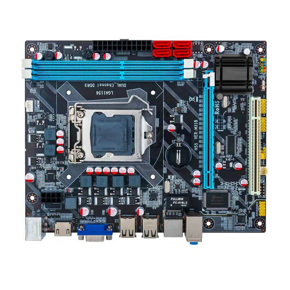 Computer H55 Motherboard SATA USB2.0 DDR3 for LGA 1156/i3/i5/i7 Game Board