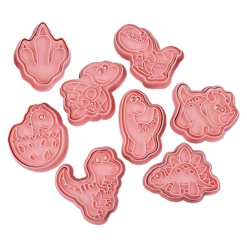 Set of 8 Plastic Cookie Moulds Cutters Biscuit Stamper Cutters Dinosaur Shaped