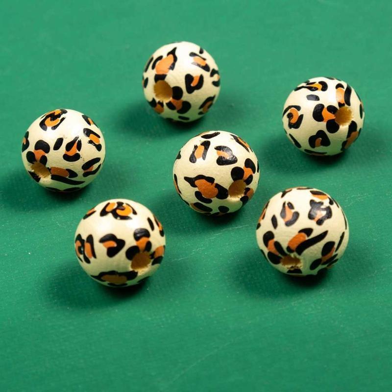 10 Pieces 16mm Color Wooden Beads Leopard Pattern Beads Loose Beads Wooden Beads