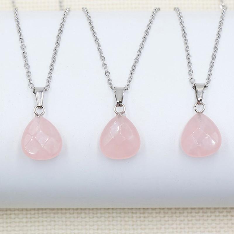 Natural Healing Crystal Love Heart Pendant Necklace Unique Pink Quartz Pendant