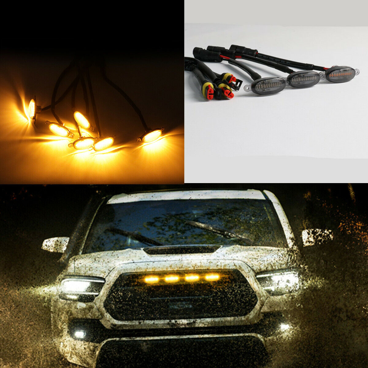 3 Pcs For Ford F150 250 350 Raptor Front Grille Smoked Lens Amber 12 LED Lights