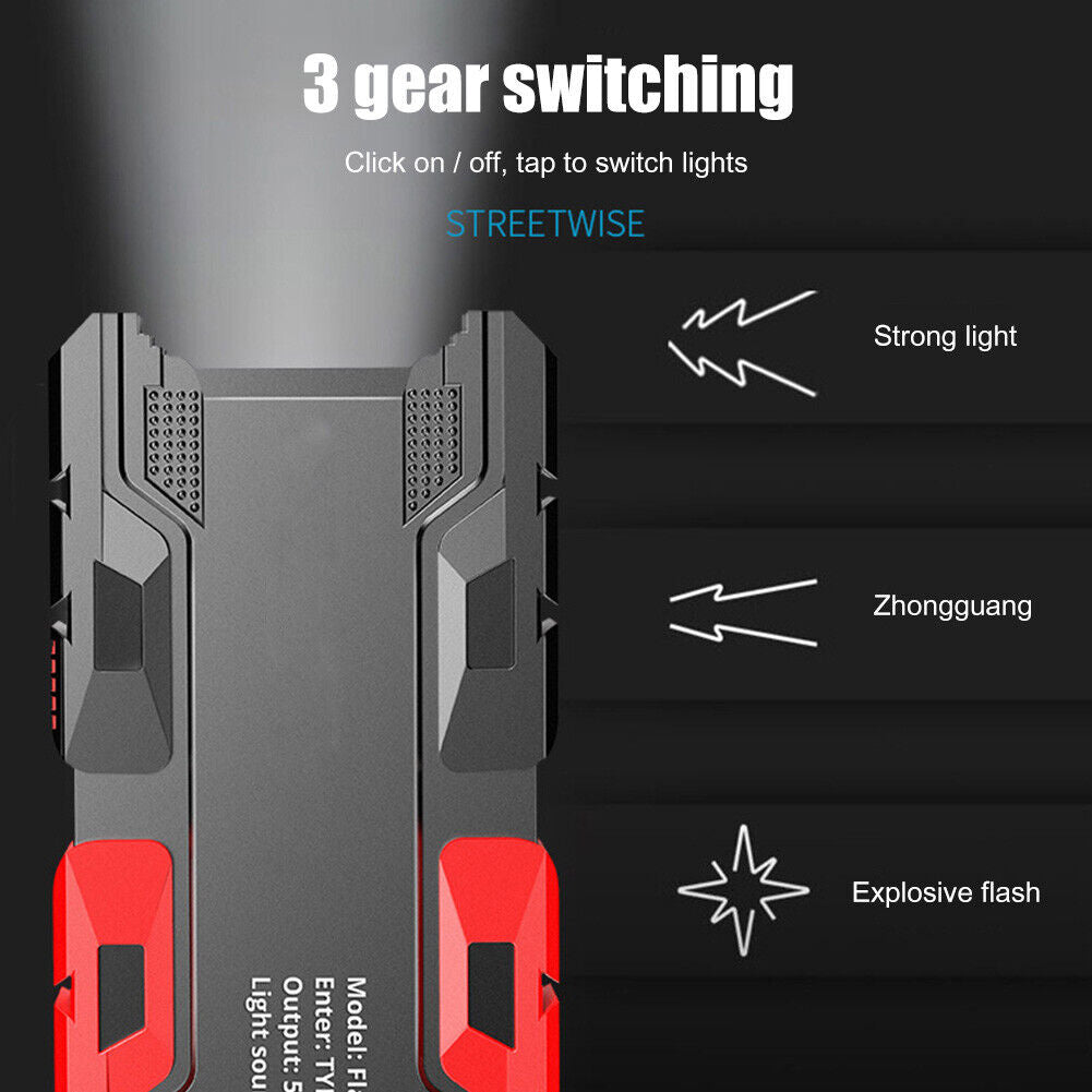 Powerful Flashlight Type-C Charging Strong LED Torch Outdoor Camping Light