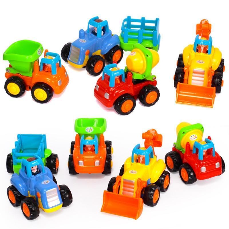 4 Pieces Kids Friction Power Car Set Tractor Concrete Mixer Dumper Bulldozer