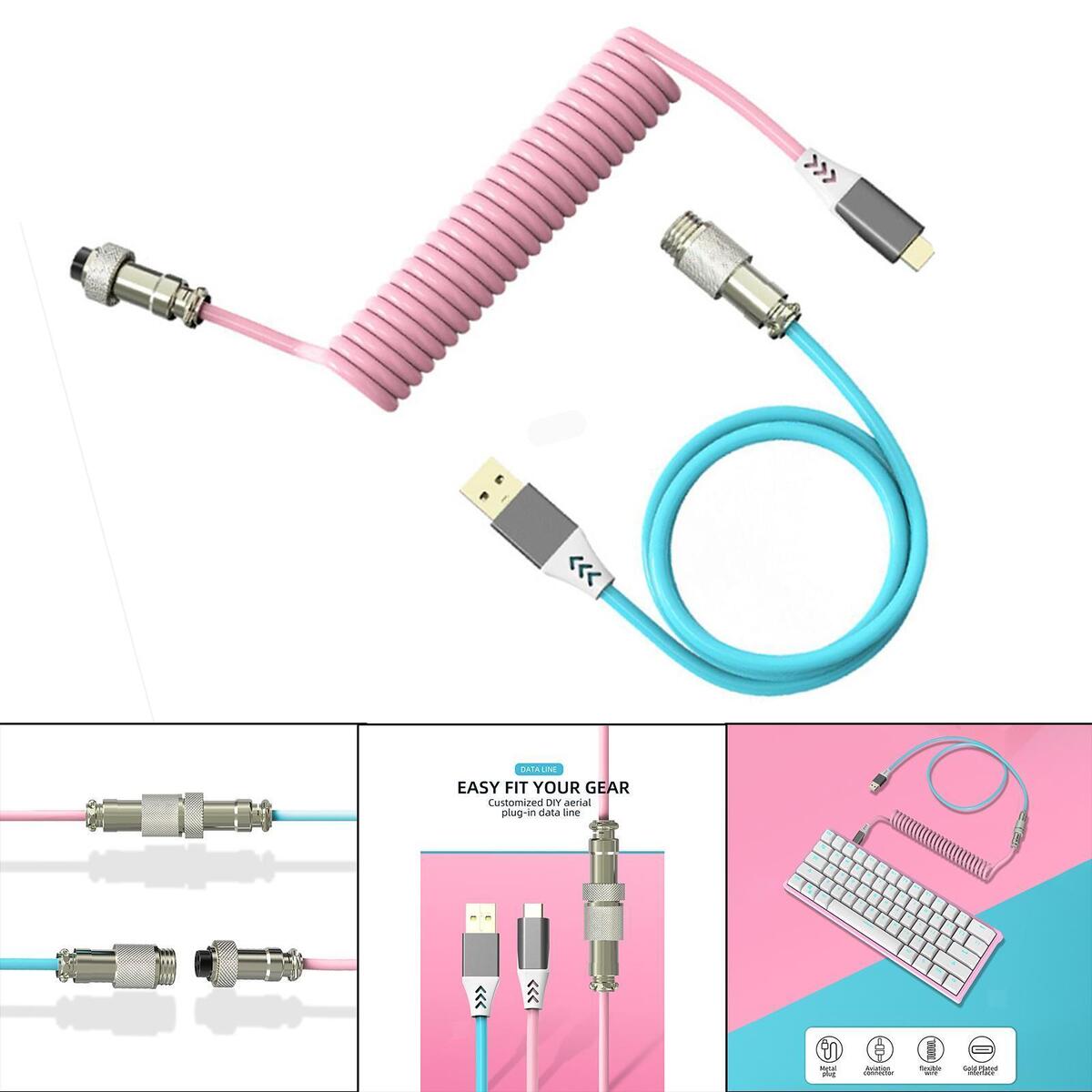 Coiling Spring Sprial Cable with Metal Connector for Mechanical Keyboard