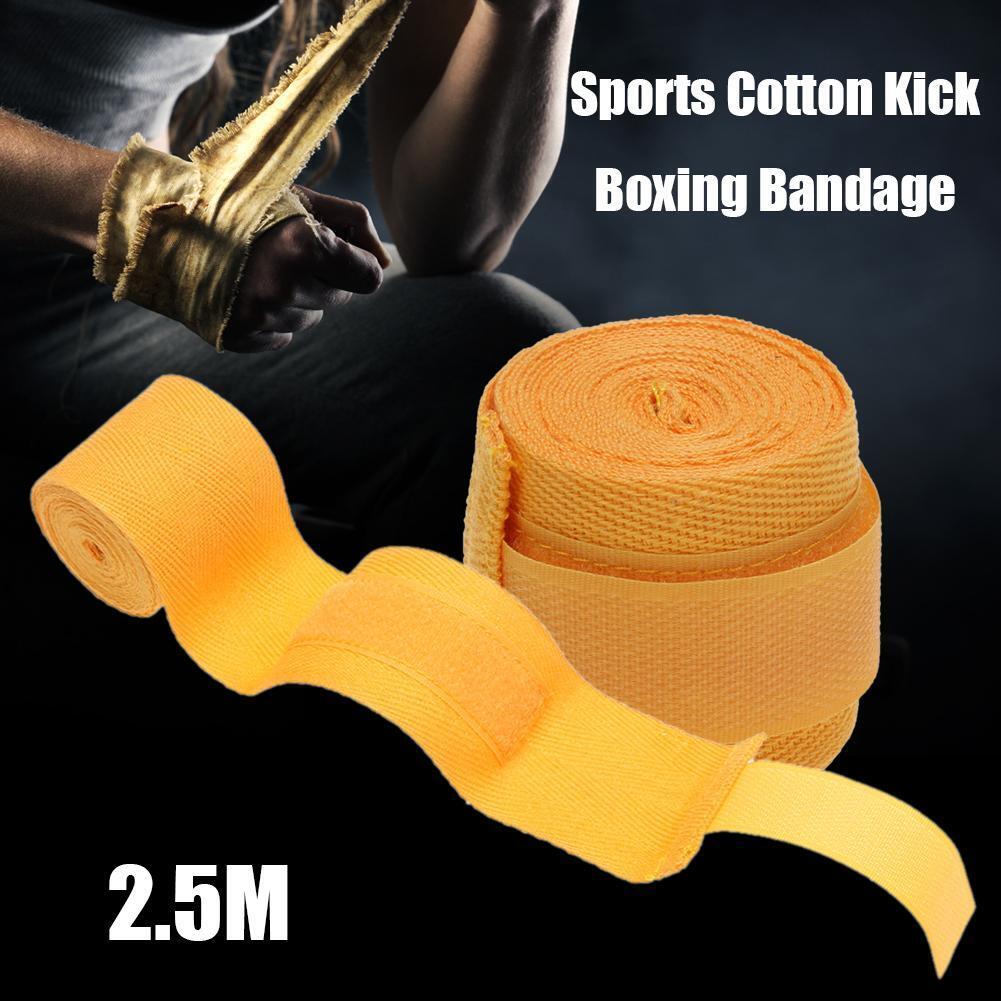 2pcs 2.5m Sports Cotton Kick Boxing Bandage Sanda Wrist Hand Gloves(Yellow)