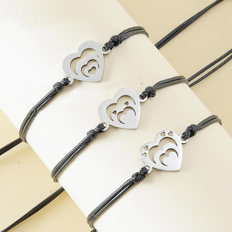 3Pcs Unique Matching Hollow Heart Friendship Bracelets Wristband for Teen Girl
