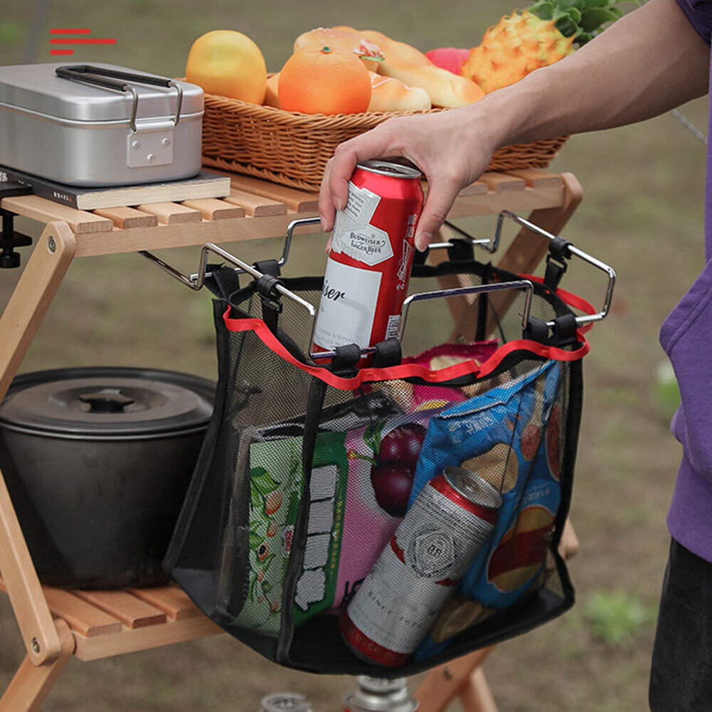 Outdoor Camping Foldable Table Storage Net Bag Picnic BBQ Hanging Shelves