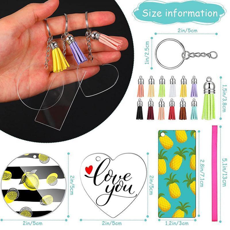 144Pcs DIY Keychain Charms Kit Acrylic Keychains for Key Ring Charm Tote Pendant