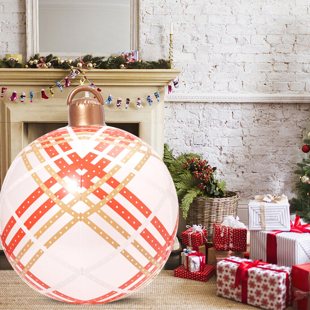 60cm PVC Inflatable Christmas Ball w/ Pump Printed Xmas Ornament Craft (B)