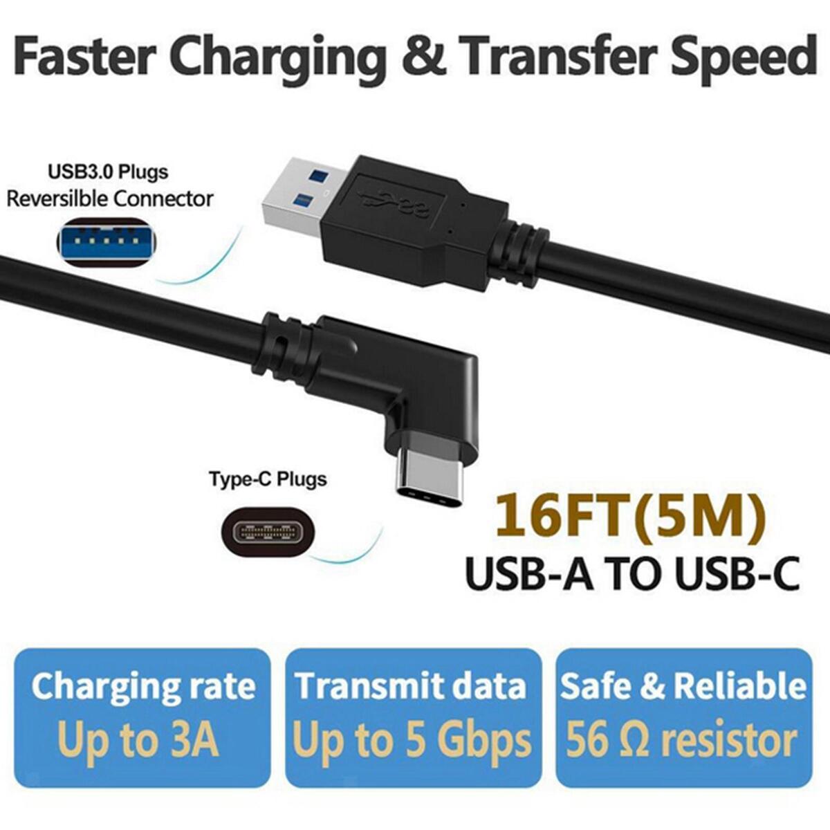 USB 3.2 Type-C Cable VR Headset 10Gbps Fast Charging for Quest 2 Gaming PC
