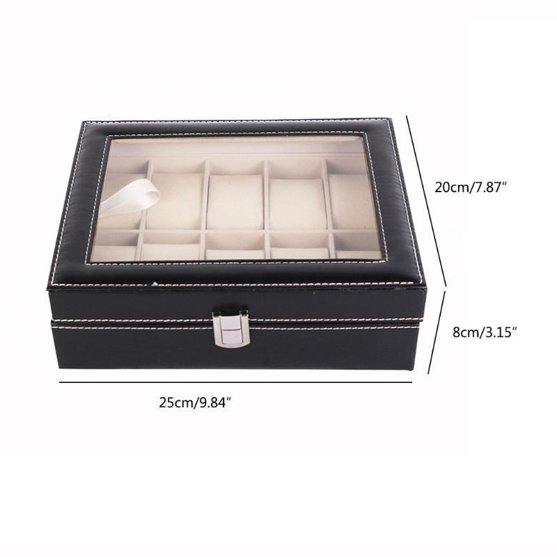 10 Grids Watch Box PU Leather Watches Display Case Jewelry Organizer with Lock