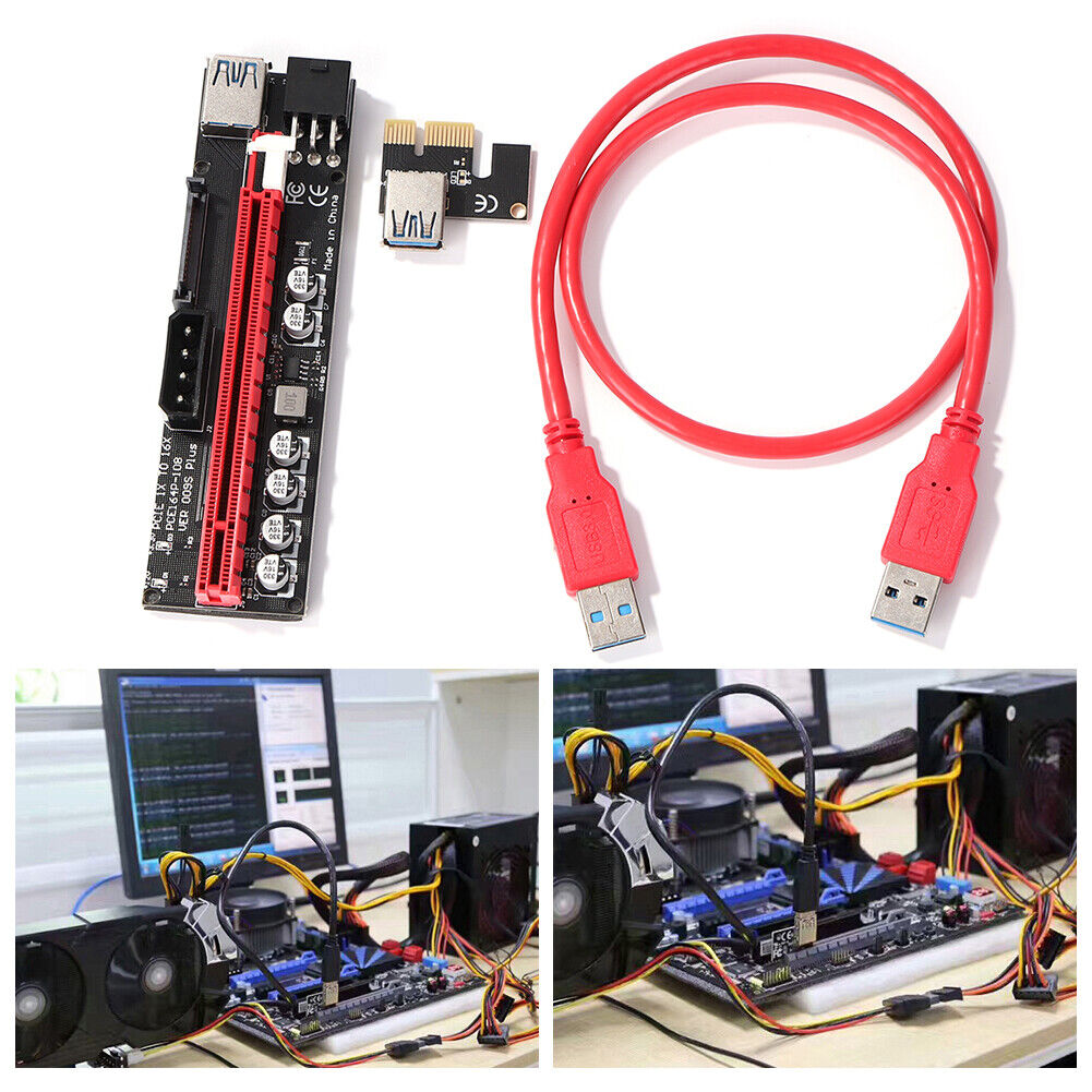 009S Plus 3A USB 3.0 PCI-E 1X to 16X Extender Riser Card for BTC Mining