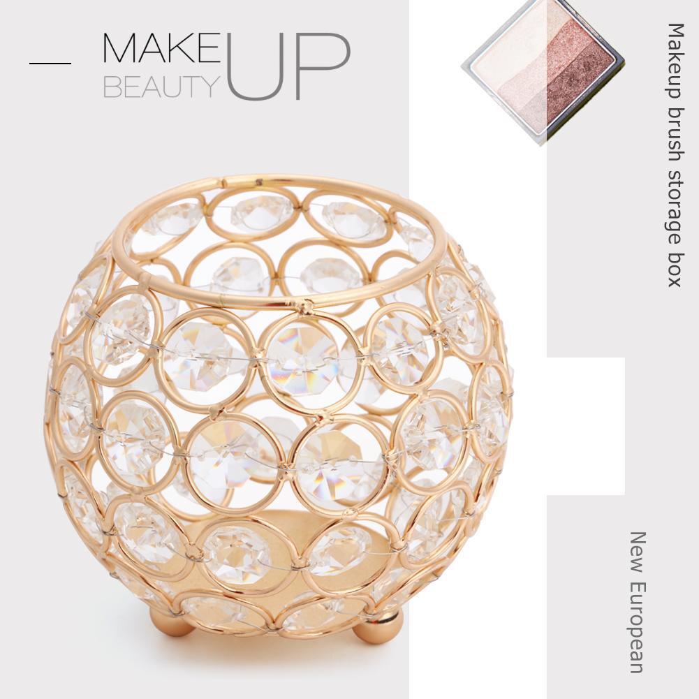 European Style Round Crystal Makeup Brush Storage Box Jewelry Organizer