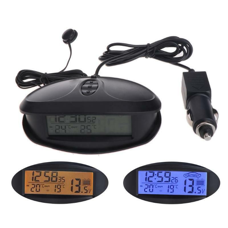 Digital Car In & Outdoor Thermometer Voltmeter Time Clock  Alarm Backlight EC98
