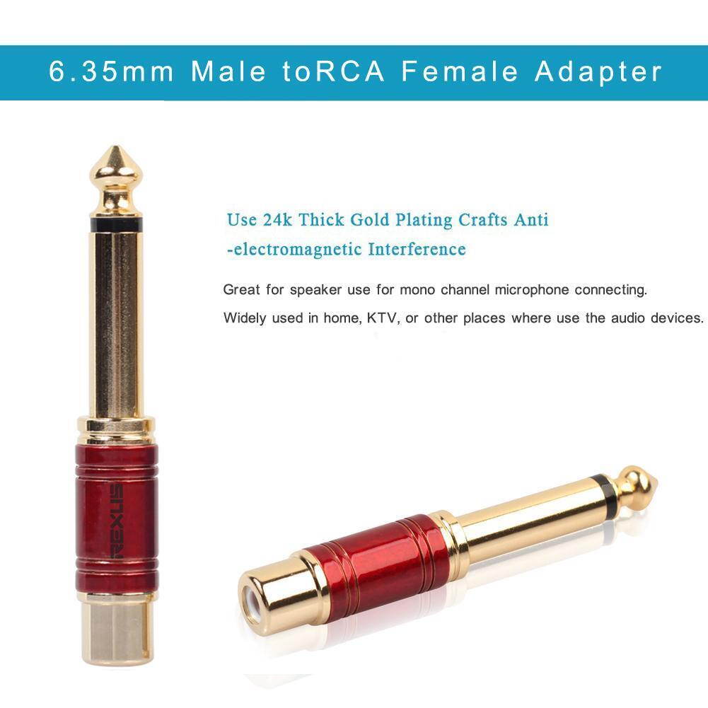 REXUS 6.35mm Male Mono Plug to RCA Female Audio Adapter Converter(Red)