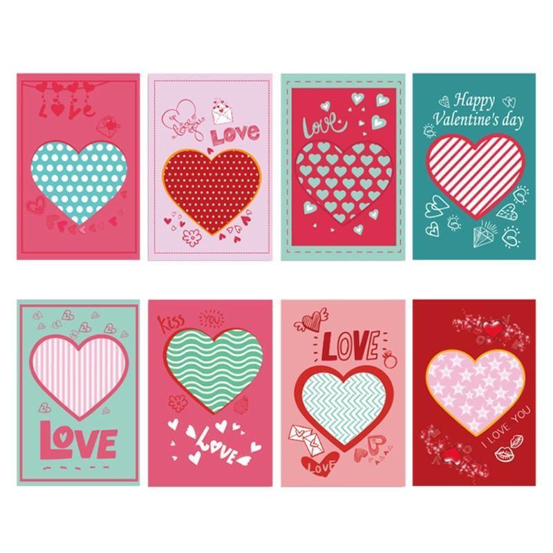 Romantic Love Heart Greeting Cards Set of 8 Valentine's Day Gift Wishing Card