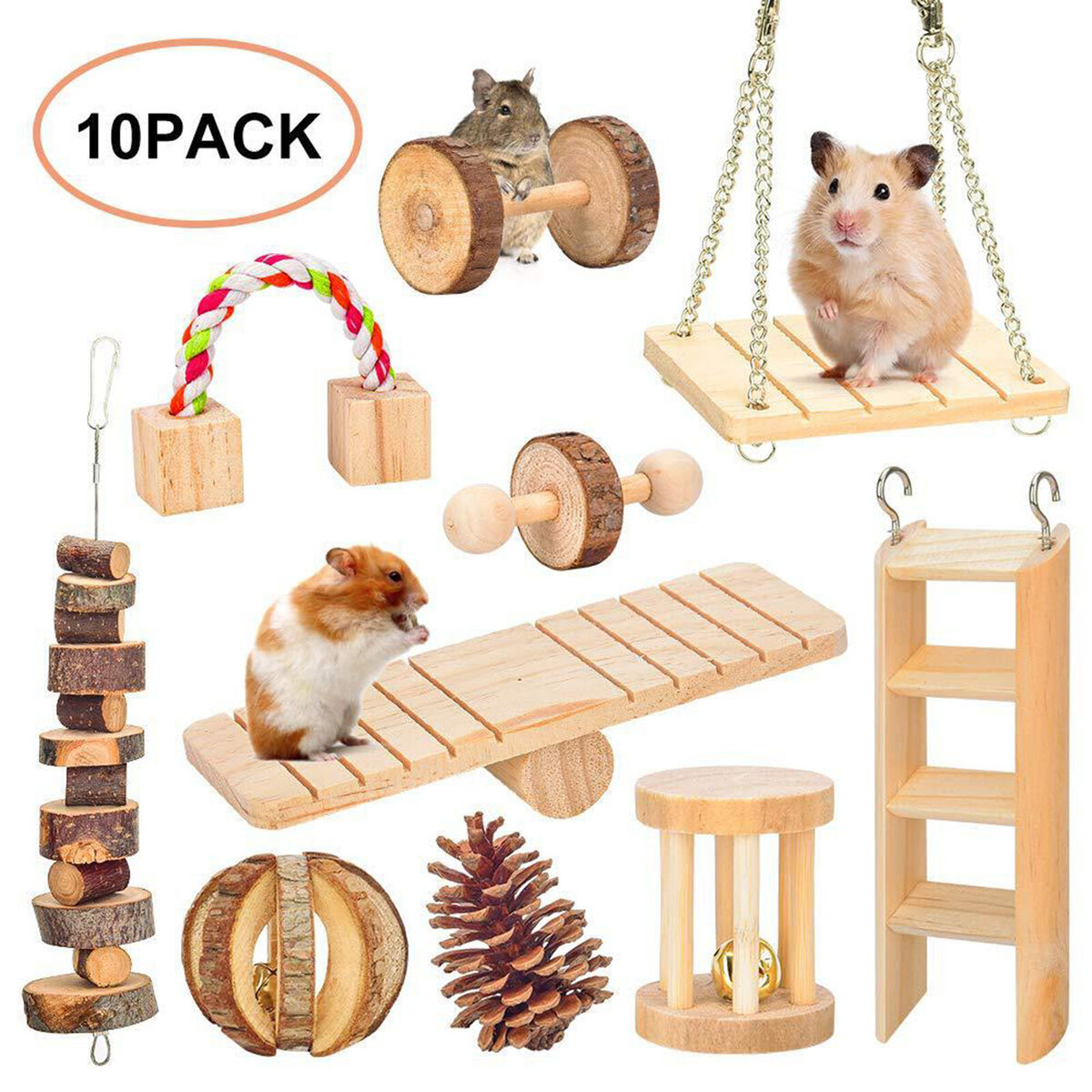 10x Wooden Hamster Chew  for Guinea Pig Unicycle Molar String