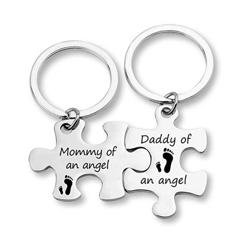 Memorial Keychain Mommy Daddy of an Angel Puzzle Keyring Miscarriage Keepsake