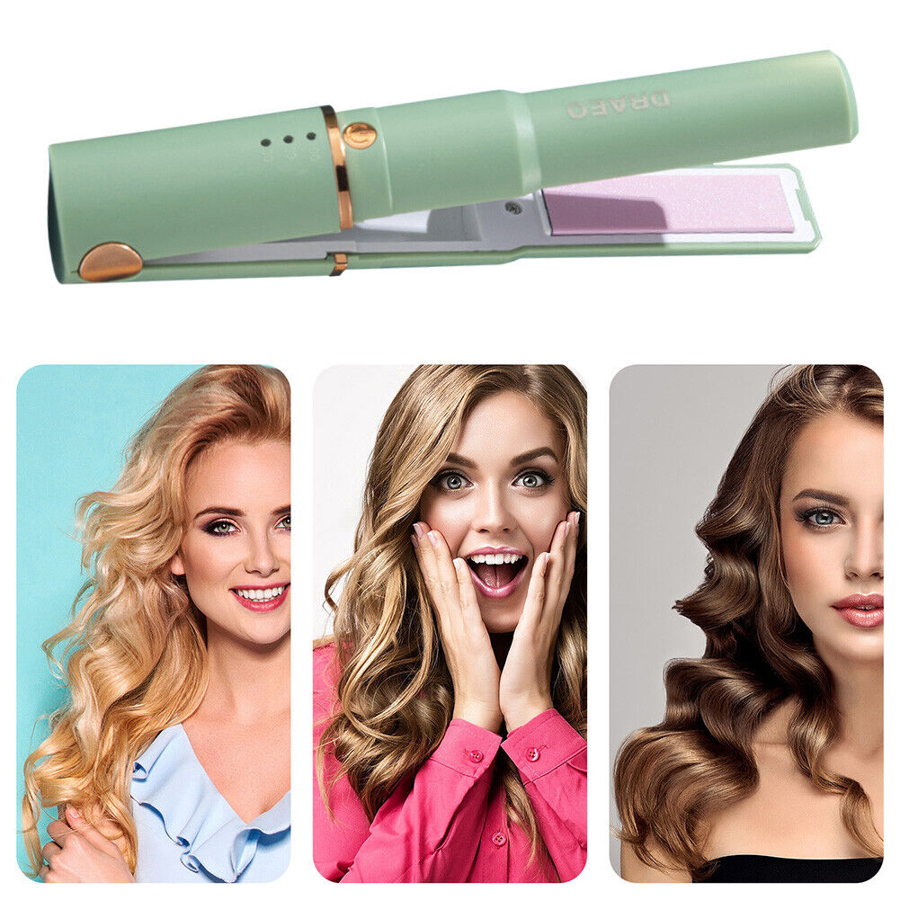 Portable USB Recharge Cordless Curling Iron Hair Mini Splint (Matcha Green)