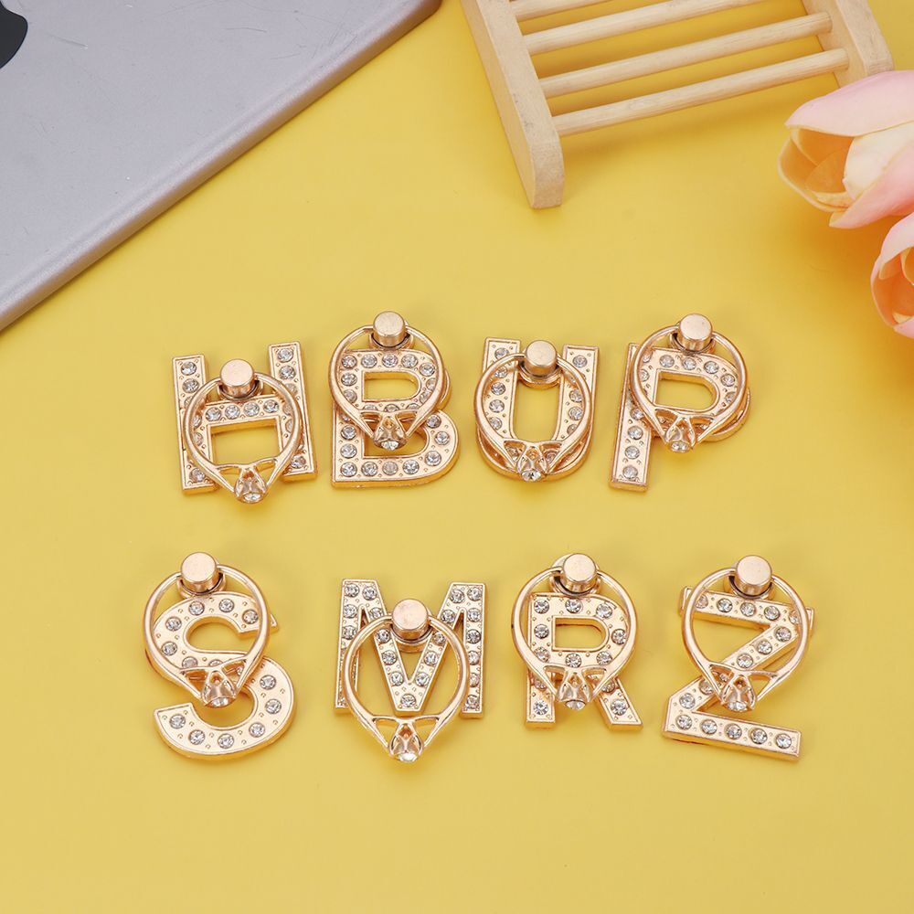 Luxury Diamond Car Bracket Finger Ring Holder Letter Phone Stand 360 Rotation