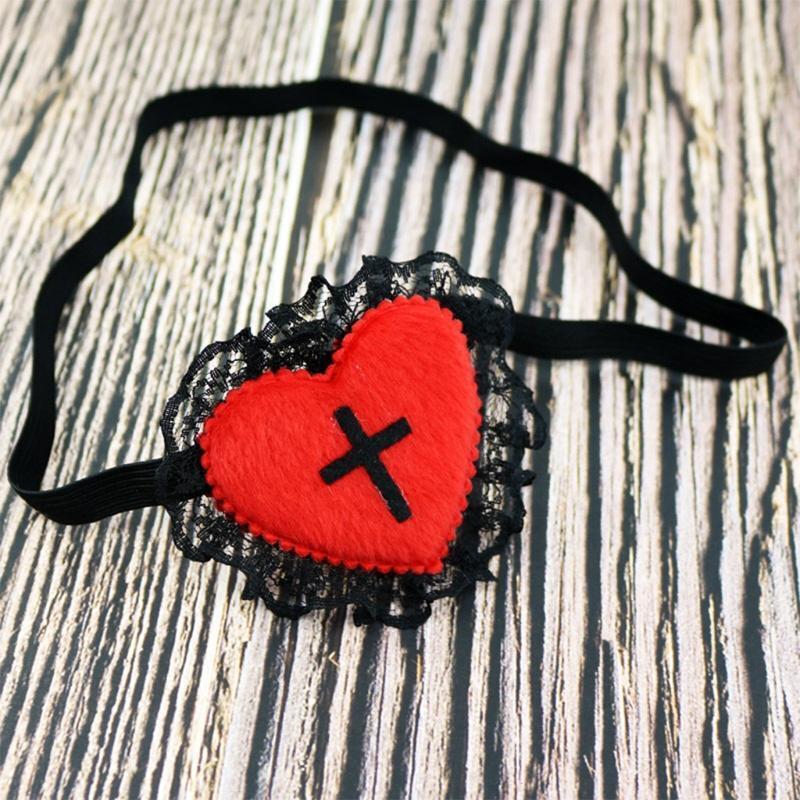 Gothic Eyepatch Red Heart Black Cross Blindfold Japanese Schoolgirl Eyeshade