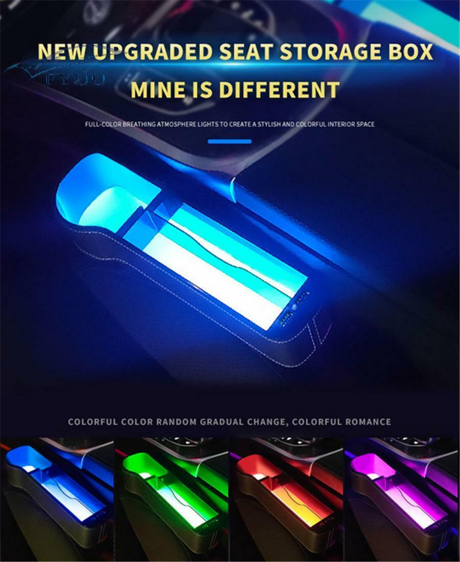 2 Pcs 7 Colors LED Atmosphere Light Car Seat Storage Box Dual USB Charging Port
