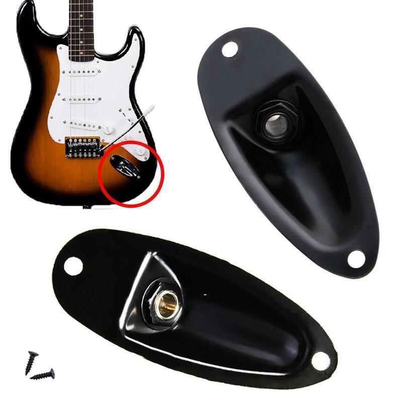 Black Boat Input Output Jack Plate Socket With Screws For Fender Strat Guitar