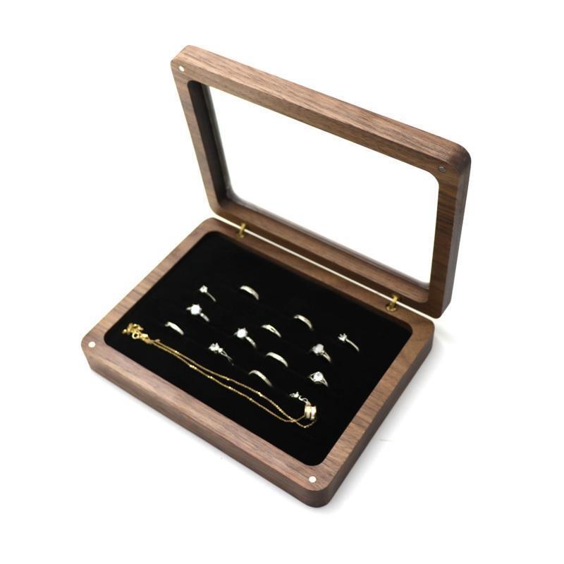 Flannel Watch Case Jewelry Container with Glass Top Earrings Storage Holder