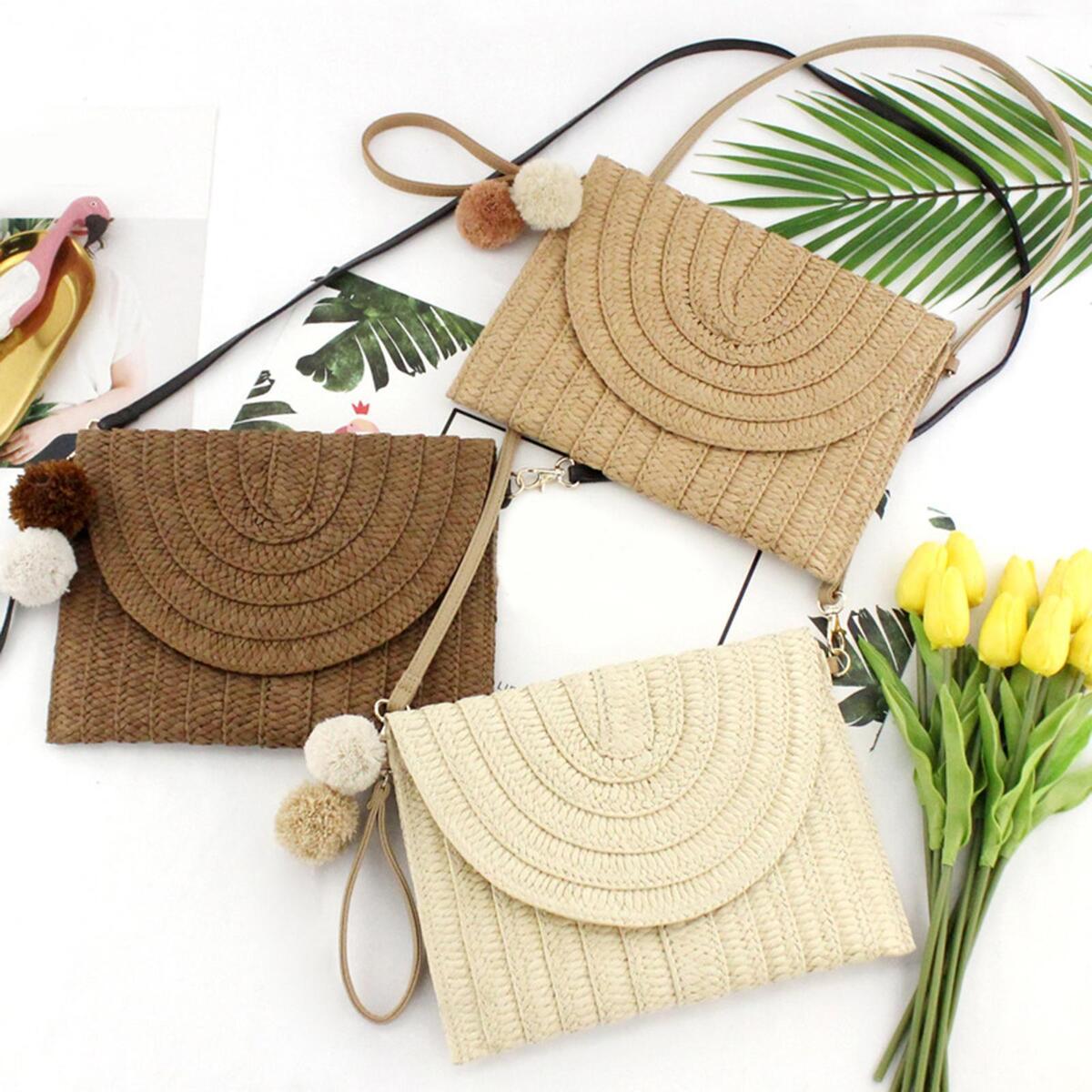 Women Straw Bag Crossbody Strap Shoulder Bags Beach Summer Ladies Casual Bags