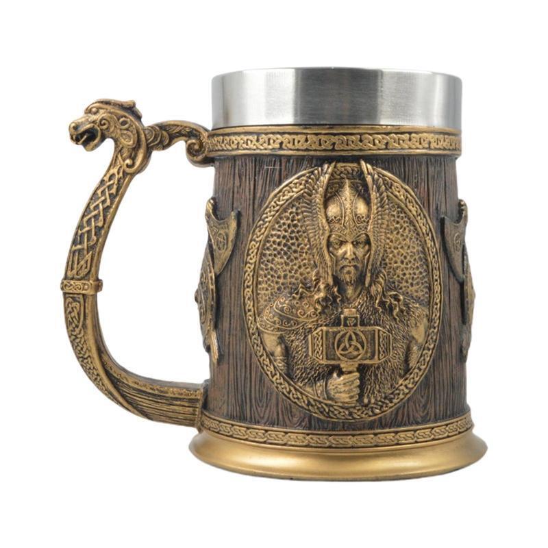 Viking Rune Beer Mug Imitation Wooden Texture Nordic Decor Stein Coffee Cup Men