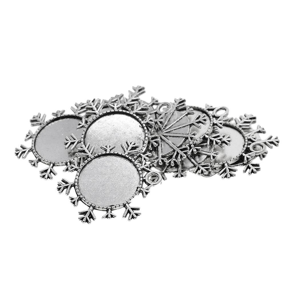 20 Pieces 25mm   Blank Snowflakes Round Bezel Pendant Tray Base