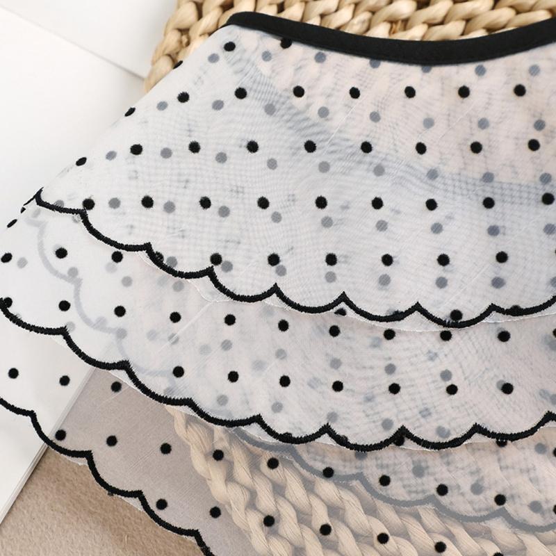 Women Polka Dot Faux Collar Shawl Double Layer Lace-Up Sunscreen Mini Poncho