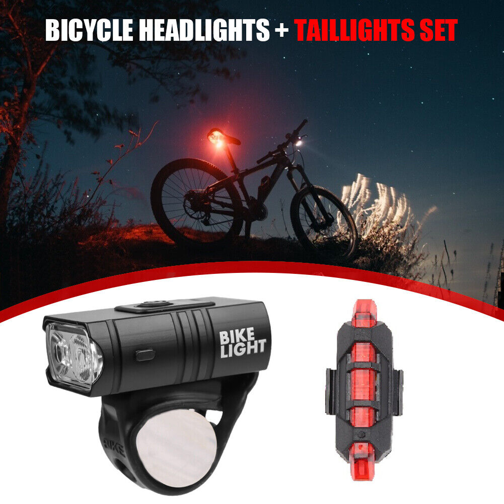 2pcs Waterproof T6 LED MTB Bike Warning Front Headlight + Rear Taillight
