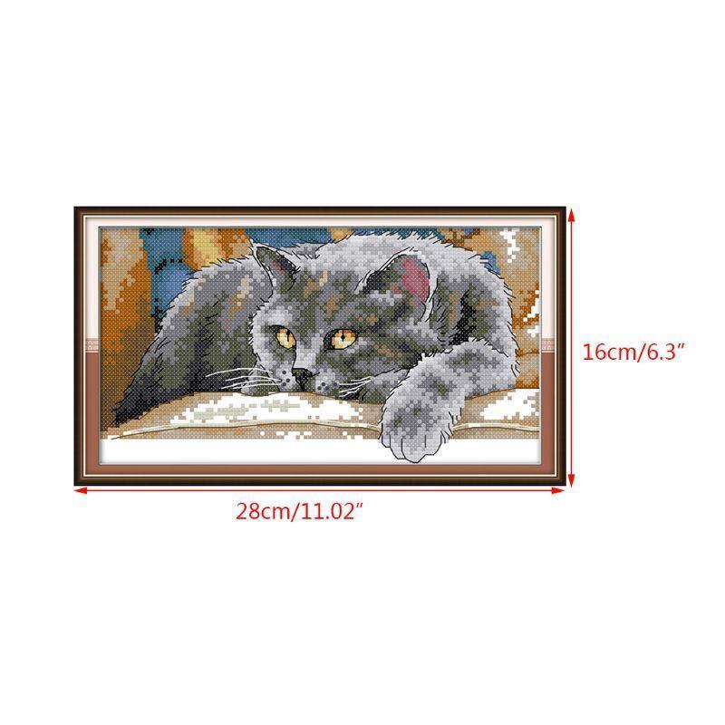 Kneeling Cat DIY Handmade Needlework Counted 14CT Printed Cross Stitch Kit Set
