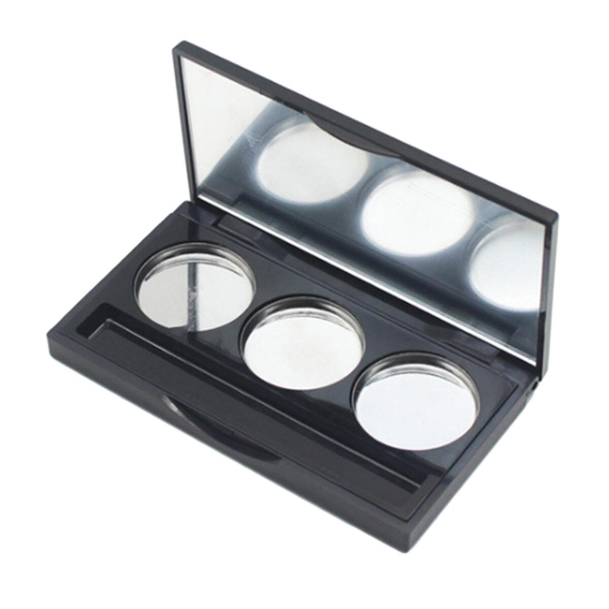 2x 3 Grids Empty Eyeshadow Box Round Aluminum Palette Pans Case Women Girls