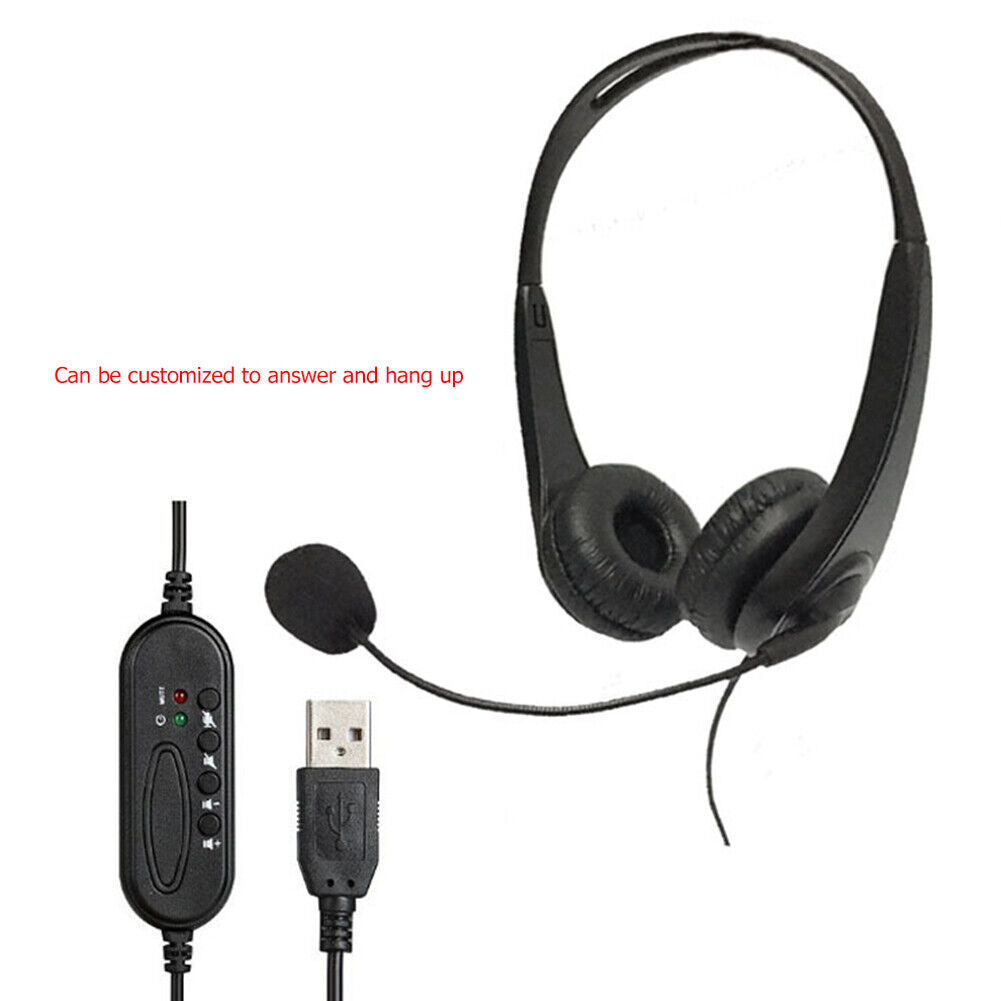 USB Wired Line Control Noise Reduction MIC Headphone for Online Call Center