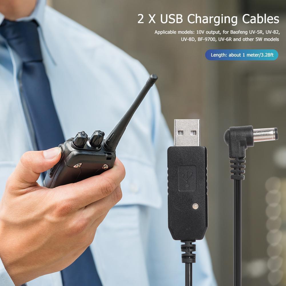 2x USB Charging Cables for BaoFeng UV-5R UV-82 UV-8D Radio Desktop Charger