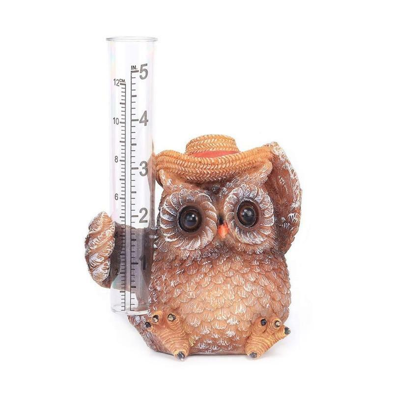 Owl Rain Gauge Outdoor Garden Decor Decorative Sculpture Statue for Yard Patio
