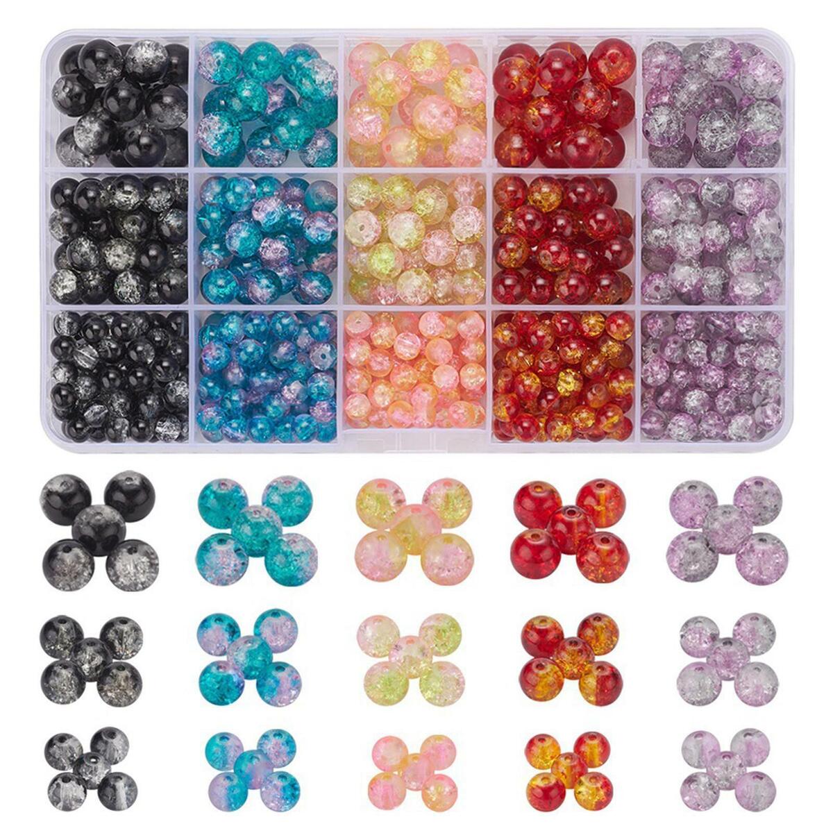 585Pcs Crackle Lampwork   350x 6mm 155x 8mm 80x 10mm Round DIY