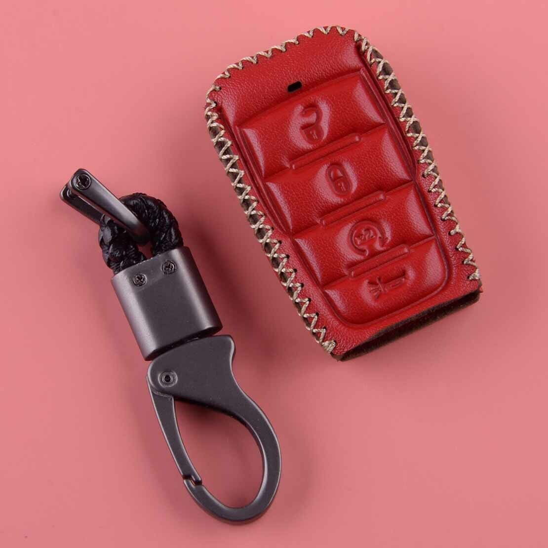 Red Leather Car Key Fob Case Cover Protector Fit For Dodge Ram 1500 2019-2021