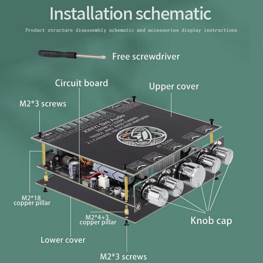 XY-S220H 2x160W+220W Bluetooth-compatible 5.1 Power Amplifier Board AUX AMP
