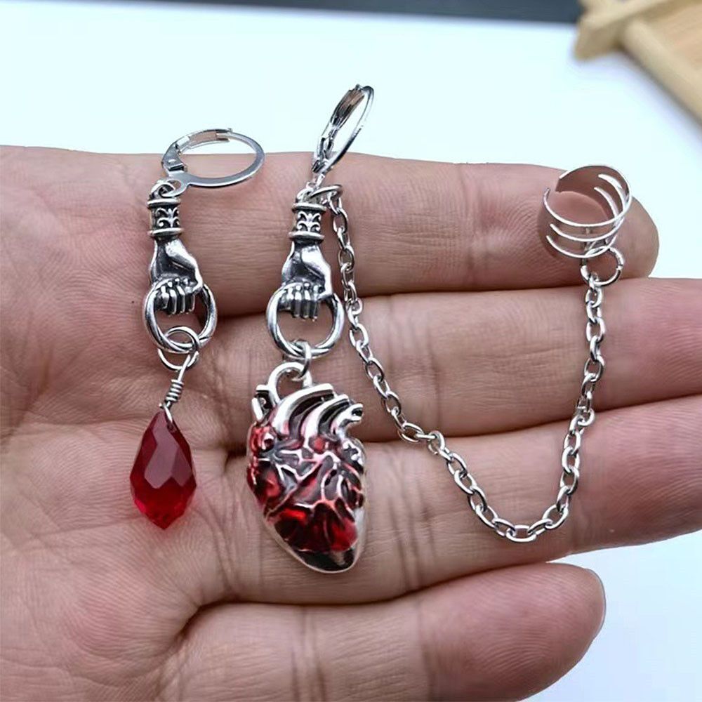 Witchy Asymmetrical Cuff Earrings The Beating Heart Jewelry Gift Chain Ear Clip
