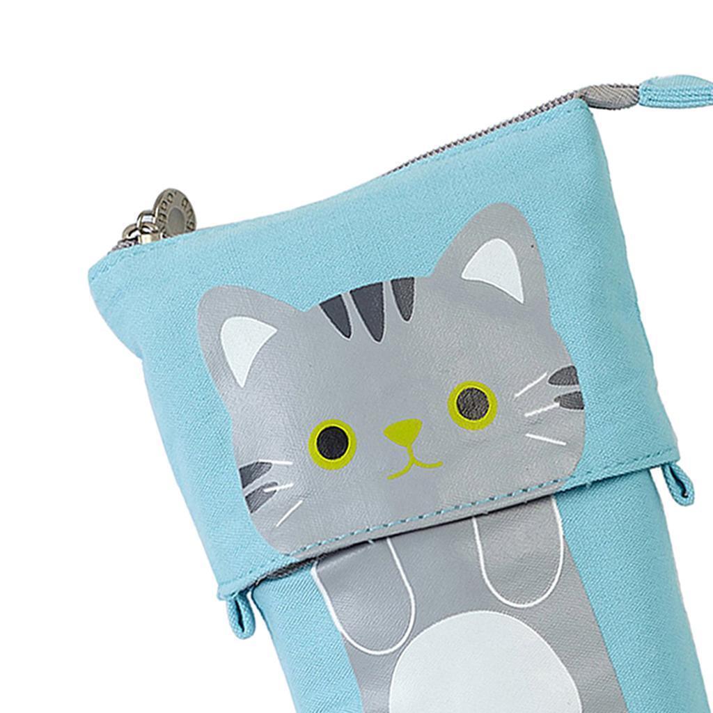 2Pcs Canvas Cat Pencil Case Pen Bag with Zipper Brush Pouch for Girls Home