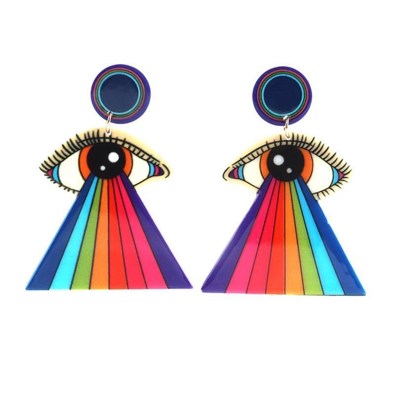 Print Striped Earrings Oil Painting Style Personality Geometric Acrylic Earrings