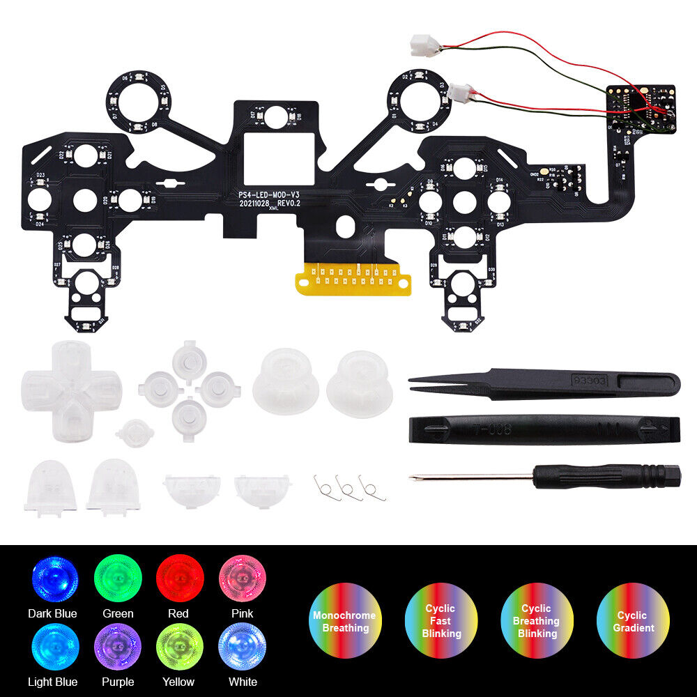 DIY Wireless Gamepad Game Controller Light Board LED Repair Set for PS4