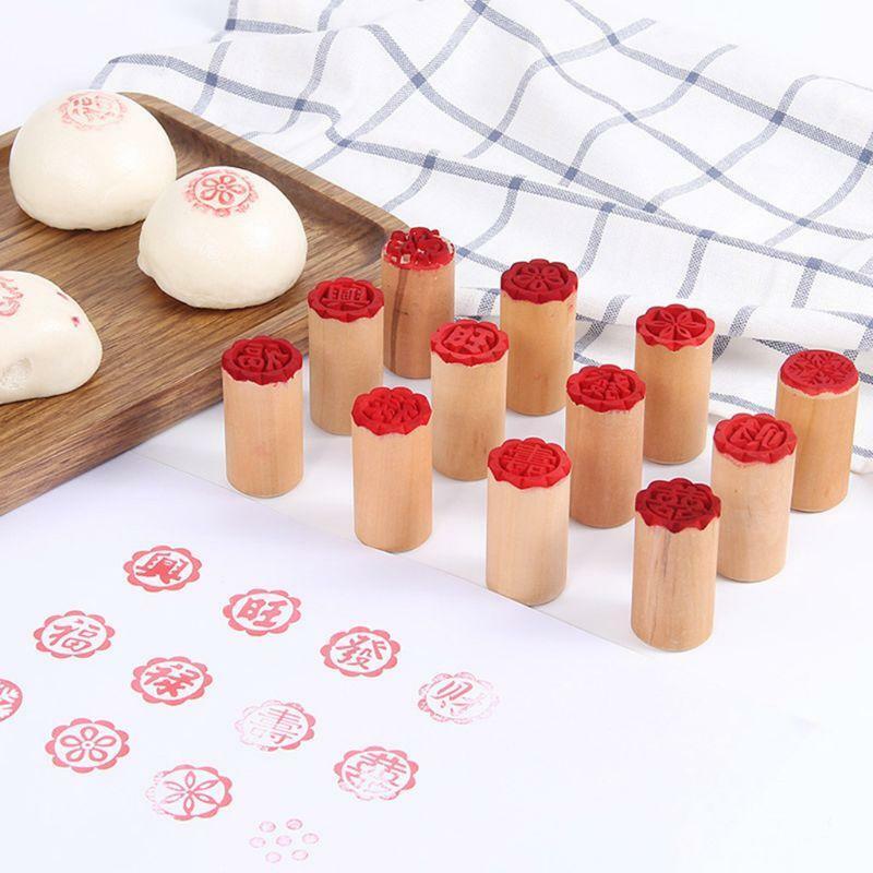 5pcs/set Cake Mold Wood Dessert Seal Stamp Chinese Moon Cookie Baking Decorating